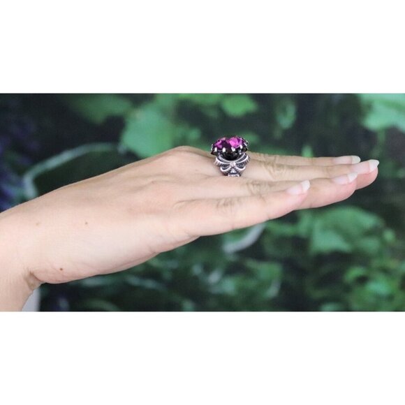 Sterling Silver Vintage Purple Cubic Zirconia Bow on Sides Ring Size 7 1/2 Adjus - Picture 6 of 9